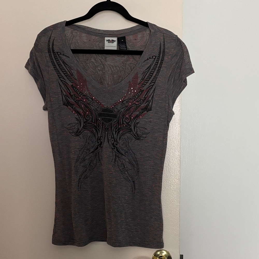 Gray Graphic Harley Davidson Women's Top